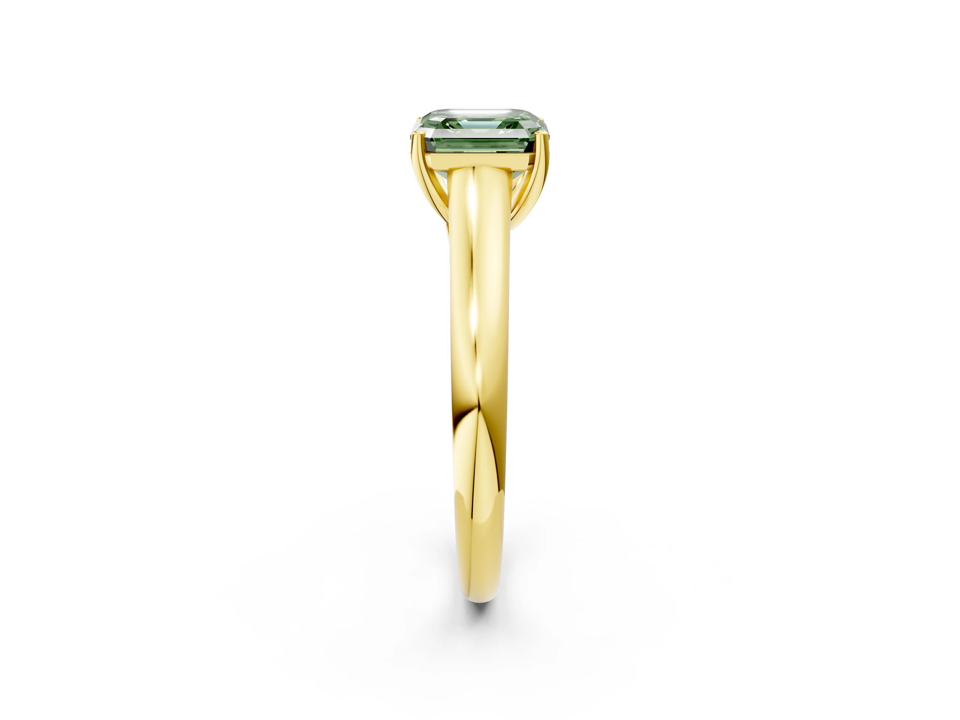 Yellow gold Fancy Green Asscher Cut Solitaire Engagement Ring with Tapered Band and Four-Prong Setting_5