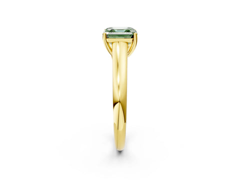 Yellow gold Fancy Green Asscher Cut Solitaire Engagement Ring with Tapered Band and Four-Prong Setting_5