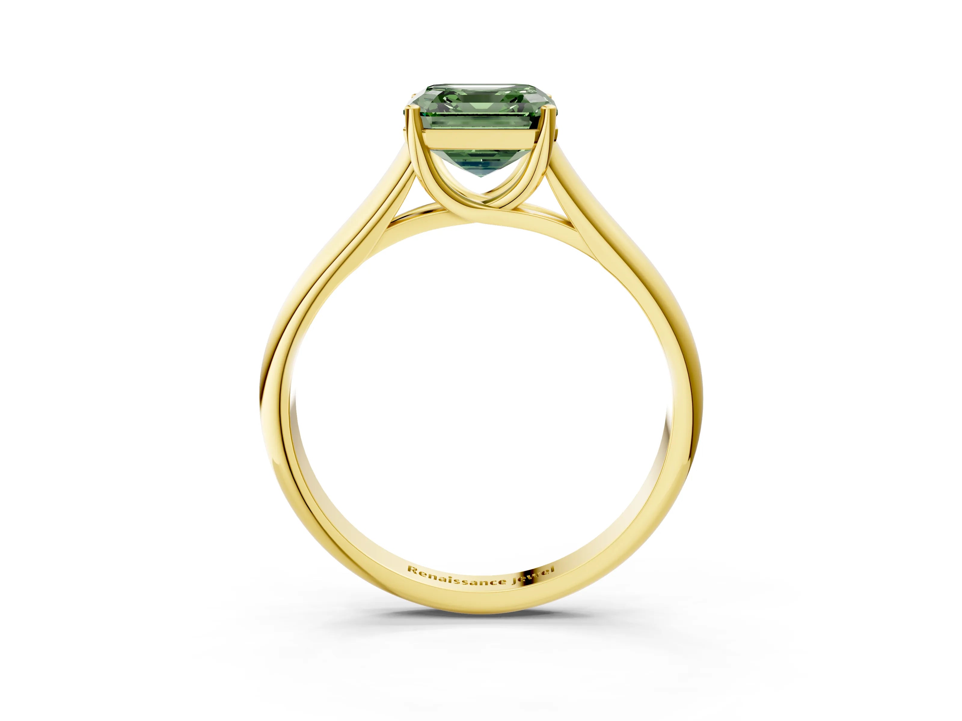 Yellow gold Fancy Green Asscher Cut Solitaire Engagement Ring with Tapered Band and Four-Prong Setting_6