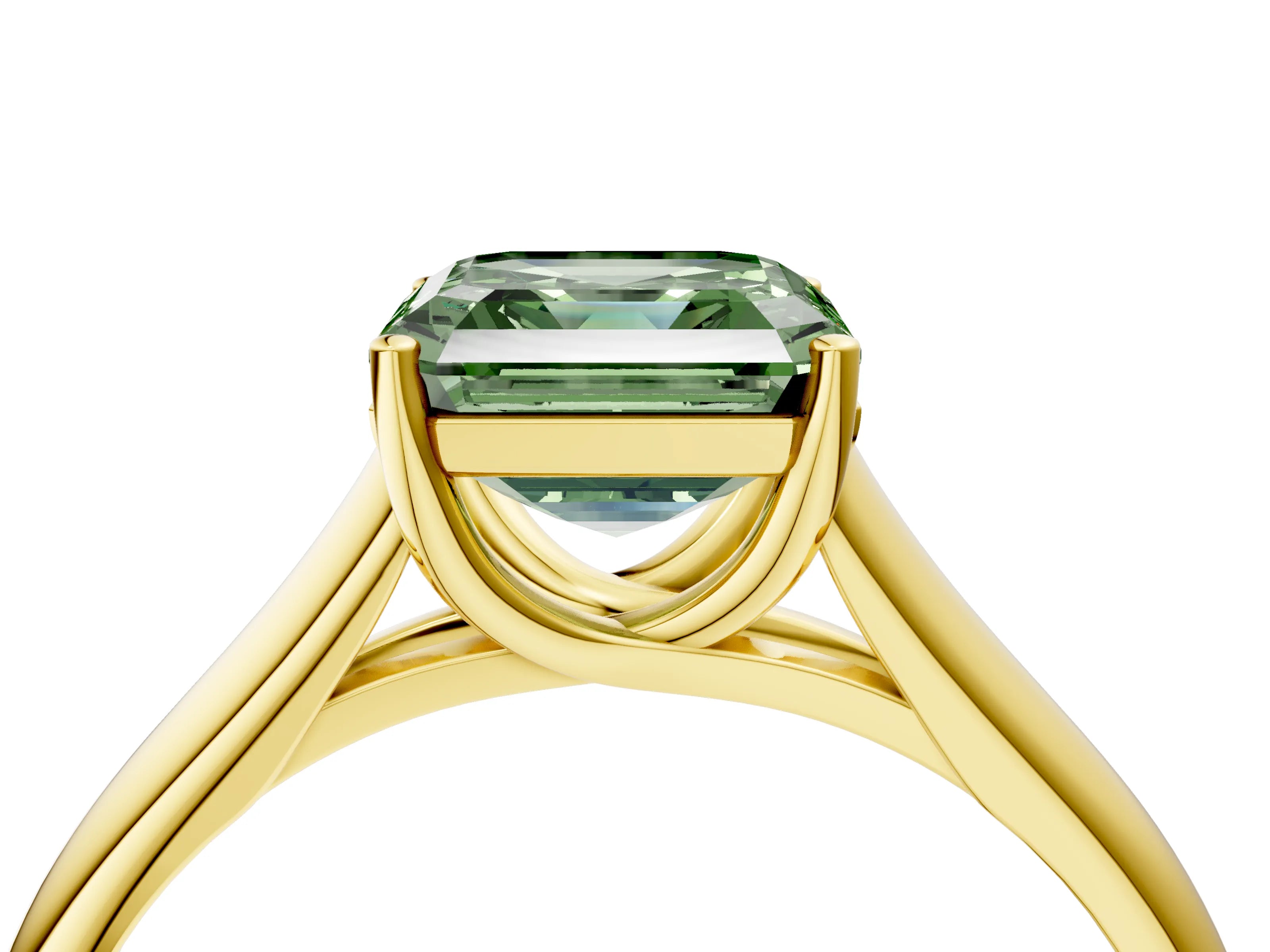 Yellow gold Fancy Green Asscher Cut Solitaire Engagement Ring with Tapered Band and Four-Prong Setting_7