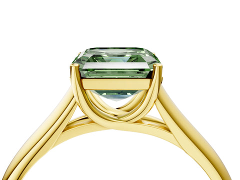 Yellow gold Fancy Green Asscher Cut Solitaire Engagement Ring with Tapered Band and Four-Prong Setting_7