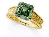 Yellow gold Fancy Green Asscher  Cut Solitaire Engraved Band with Four-Prong Setting_1