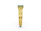 Yellow gold Fancy Green Asscher  Cut Solitaire Engraved Band with Four-Prong Setting_2