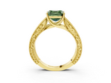 Yellow gold Fancy Green Asscher  Cut Solitaire Engraved Band with Four-Prong Setting_3