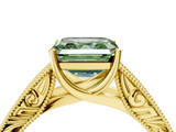 Yellow gold Fancy Green Asscher  Cut Solitaire Engraved Band with Four-Prong Setting_4