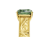 Yellow gold Fancy Green Asscher  Cut Solitaire Engraved Band with Four-Prong Setting_5