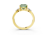 Yellow gold Fancy Green Asscher  Cut Solitaire Floral Diamond Ring with Four-Prong Setting_13