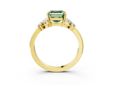 Yellow gold Fancy Green Asscher  Cut Solitaire Floral Diamond Ring with Four-Prong Setting_3
