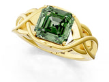 Yellow gold Fancy Green Asscher Cut Solitaire Intertwined Band Prong Setting Ring_1