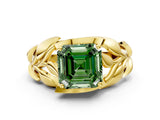 Yellow gold Fancy Green Asscher Cut Solitaire Leaf-Inspired Engagement Ring with Prong Setting_12