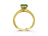 Yellow gold Fancy Green Asscher Cut Solitaire Milgrain Engraved Band with Four-Prong Setting_3