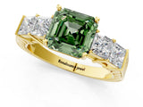 Yellow gold Fancy Green Asscher Cut Solitaire Princess Side Stone Engraved Band Prong Setting Ring_1