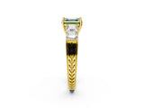 Yellow gold Fancy Green Asscher Cut Solitaire Princess Side Stone Engraved Band Prong Setting Ring_2