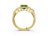 Yellow gold Fancy Green Asscher Cut Solitaire Princess Side Stone Engraved Band Prong Setting Ring_3