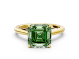 Yellow gold Fancy Green Asscher  Cut Solitaire Ring with Cathedral Band and Four-Prong Setting