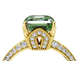 Yellow gold Fancy Green Asscher Cut Solitaire Split Shank Pave Diamond Engagement Ring with Four-Prong Setting_4