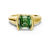 Yellow gold Fancy Green Asscher Cut Solitaire Tension Set Diamond Ring with Split Shank Band