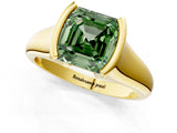 Yellow gold Fancy Green Asscher Cut Solitaire Tension Set Diamond Ring with Split Shank Band_1