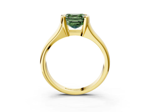 Yellow gold Fancy Green Asscher Cut Solitaire Tension Set Diamond Ring with Split Shank Band_3