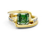 Yellow gold Fancy Green Asscher Cut Solitaire Tension-Set Diamond Split Shank Ring
