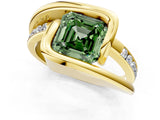 Yellow gold Fancy Green Asscher Cut Solitaire Tension-Set Diamond Split Shank Ring_1