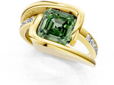 Yellow gold Fancy Green Asscher Cut Solitaire Tension-Set Diamond Split Shank Ring_7