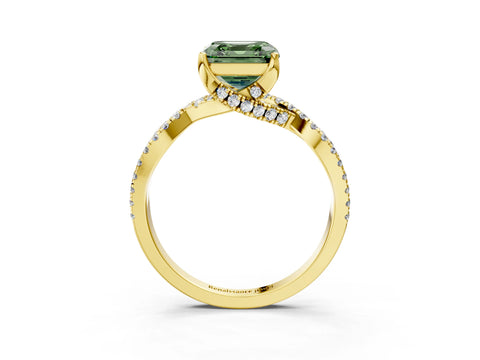 Yellow gold Fancy Green Asscher Cut Solitaire Twist Pave Diamond Engagement Ring with Prong Setting_3