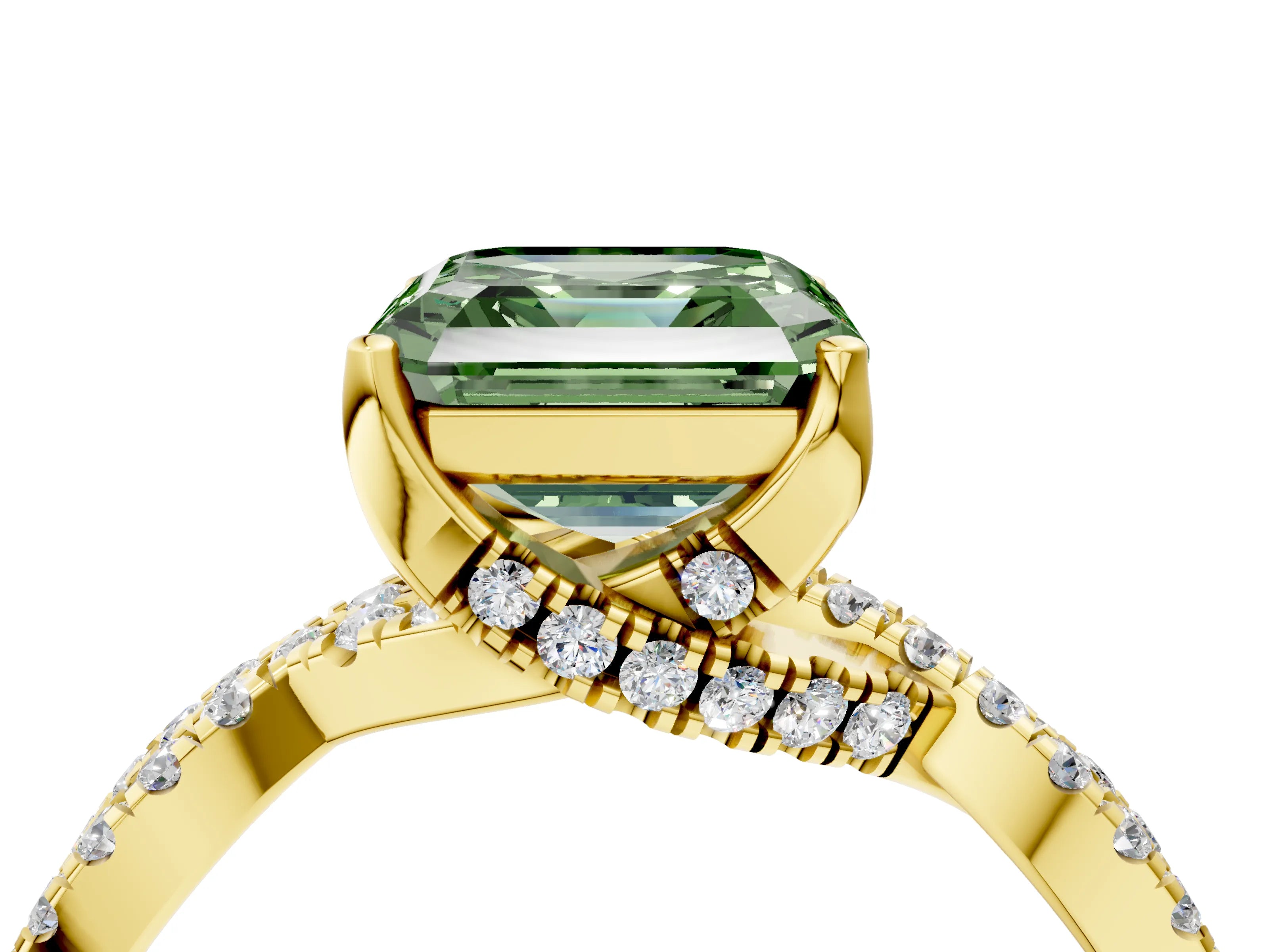 Yellow gold Fancy Green Asscher Cut Solitaire Twist Pave Diamond Engagement Ring with Prong Setting_4