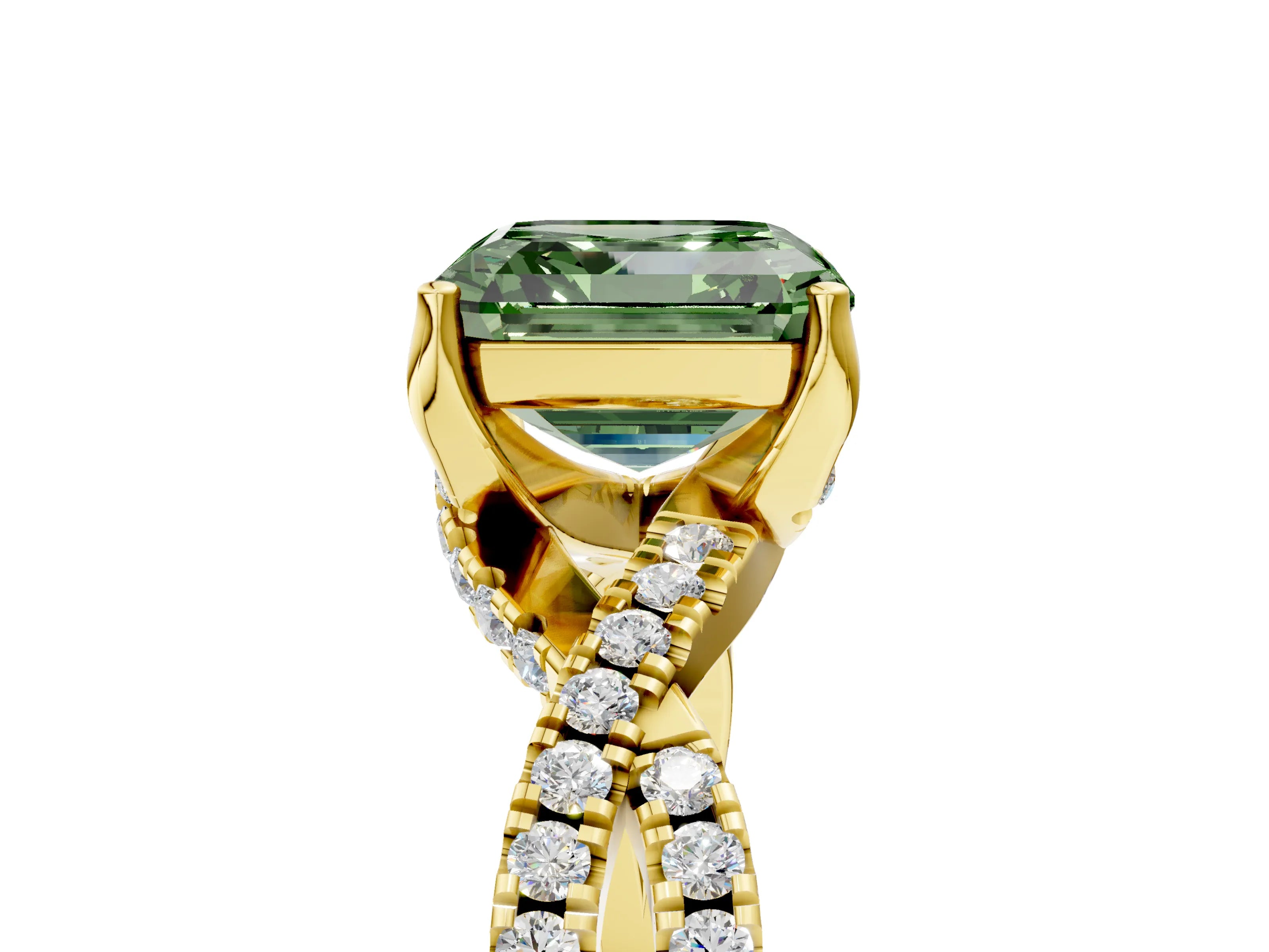 Yellow gold Fancy Green Asscher Cut Solitaire Twist Pave Diamond Engagement Ring with Prong Setting_5