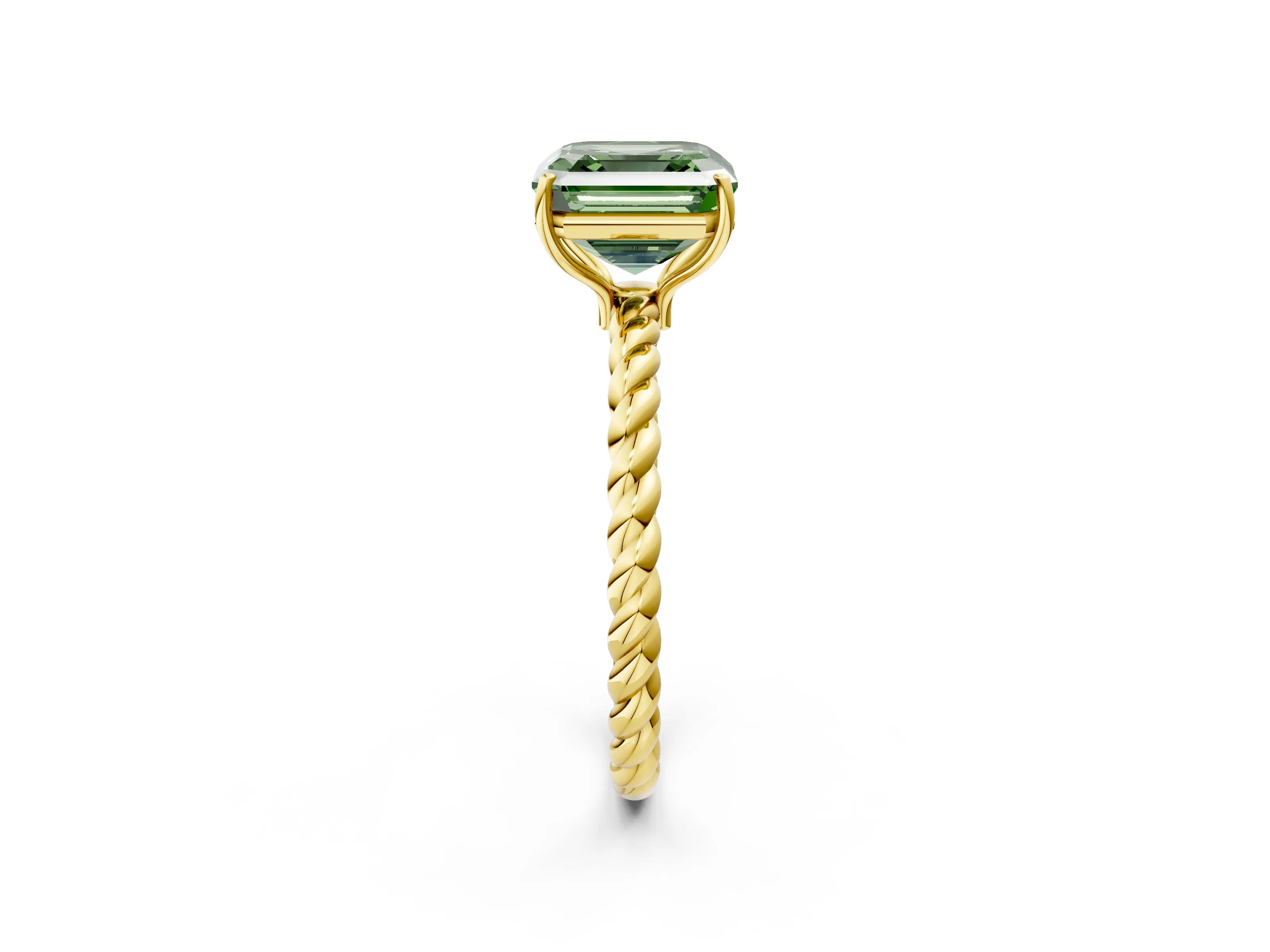 Yellow gold Fancy Green Asscher Cut Solitaire Twisted Band 4-Prong Ring_2