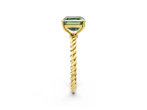 Yellow gold Fancy Green Asscher Cut Solitaire Twisted Band 4-Prong Ring_2