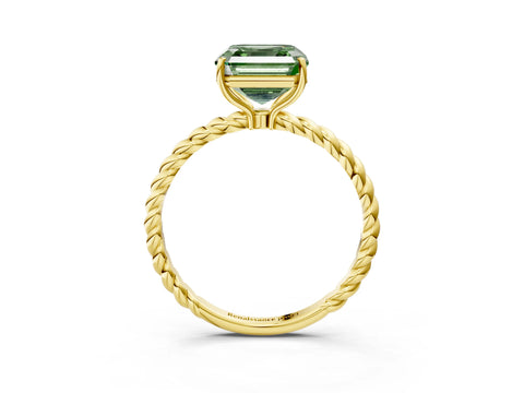 Yellow gold Fancy Green Asscher Cut Solitaire Twisted Band 4-Prong Ring_3