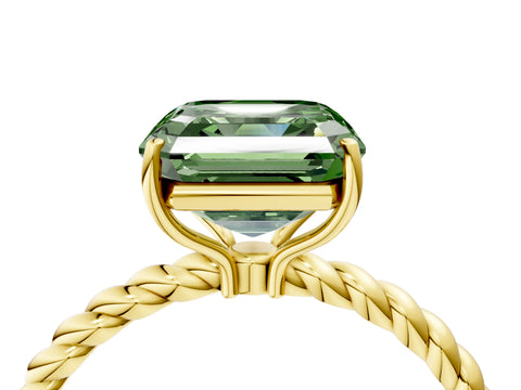 Yellow gold Fancy Green Asscher Cut Solitaire Twisted Band 4-Prong Ring_4