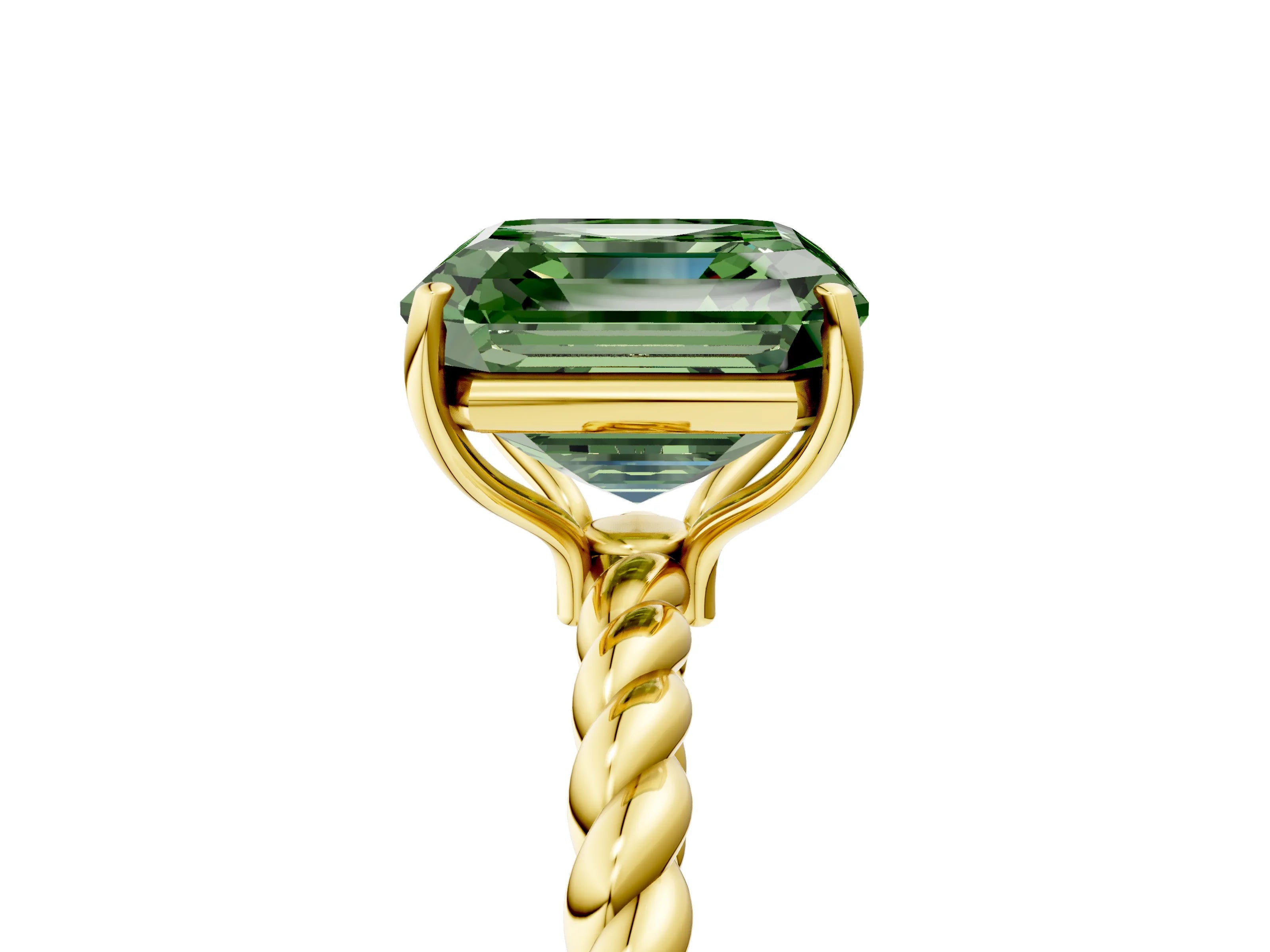Yellow gold Fancy Green Asscher Cut Solitaire Twisted Band 4-Prong Ring_5