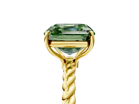 Yellow gold Fancy Green Asscher Cut Solitaire Twisted Band 4-Prong Ring_5