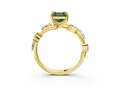 Yellow gold Fancy Green Asscher Cut Solitaire Twisted Band Marquise Accent Prong Setting Ring_3