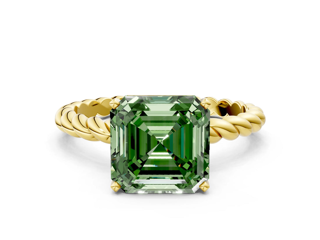 Yellow gold Fancy Green Asscher  Cut Solitaire Twisted Band with Four-Prong Setting_29