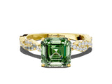 Yellow gold Fancy Green Asscher Cut Solitaire Twisted Pave Band with Four-Prong Setting_3