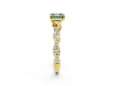 Yellow gold Fancy Green Asscher Cut Solitaire Twisted Pave Band with Four-Prong Setting_4