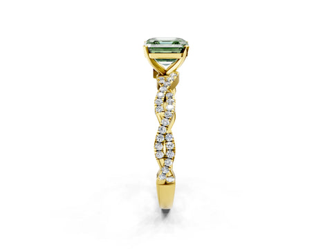 Yellow gold Fancy Green Asscher Cut Solitaire Twisted Pave Band with Four-Prong Setting_5