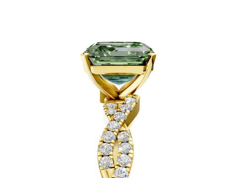 Yellow gold Fancy Green Asscher Cut Solitaire Twisted Pave Band with Four-Prong Setting_8