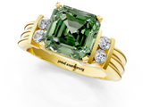 Yellow gold Fancy Green Asscher  Cut Three-Stone Channel Set Ring with Bar Prongs_1