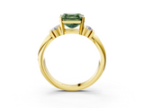 Yellow gold Fancy Green Asscher  Cut Three-Stone Channel Set Ring with Bar Prongs_3