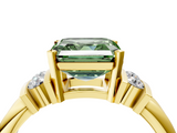Yellow gold Fancy Green Asscher  Cut Three-Stone Channel Set Ring with Bar Prongs_4