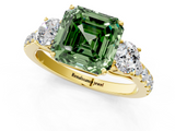 Yellow gold Fancy Green Asscher  Cut Three-Stone Diamond Pave Band with Prong Setting_53