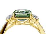 Yellow gold Fancy Green Asscher  Cut Three-Stone Diamond Pave Band with Prong Setting_56