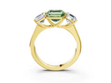 Yellow gold Fancy Green Asscher Cut Three-Stone Diamond Ring with Prong Setting on a Classic Band_15