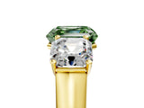 Yellow gold Fancy Green Asscher Cut Three-Stone Diamond Ring with Prong Setting on a Classic Band_17
