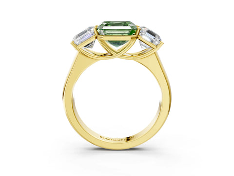 Yellow gold Fancy Green Asscher Cut Three-Stone Diamond Ring with Prong Setting on a Classic Band_3