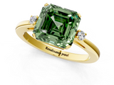 Yellow gold Fancy Green Asscher  Cut Three-Stone Solitaire Ring with Round Accent Diamonds and Four-Prong Setting_1